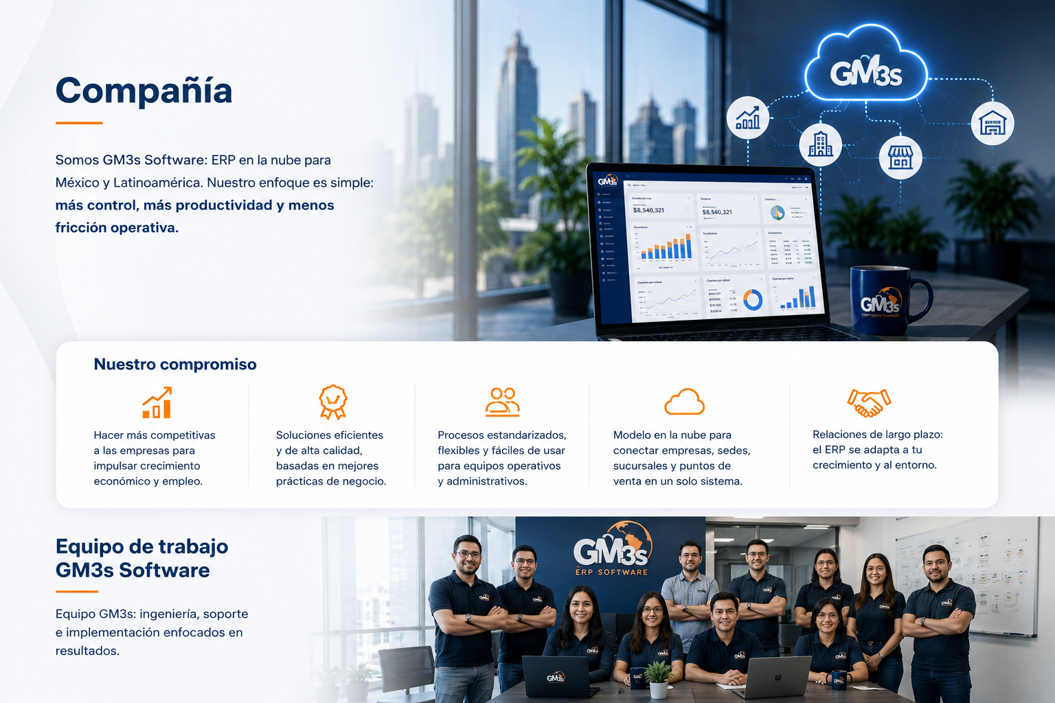 Compañía GM3s Software: ERP en la nube para México y Latinoamérica, compromiso empresarial y equipo de trabajo
